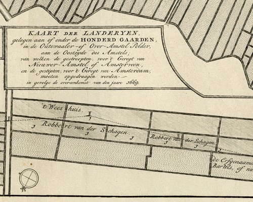 Antique Map-Landeryen Honderd Gaarden-Amsterdam-Buitenveldert-Tirion-ca. 1760 - Picture 7 of 9