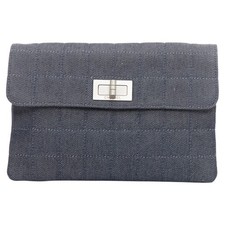 Chanel Quilted Chocolate Bar Clutch Women Blue One Size