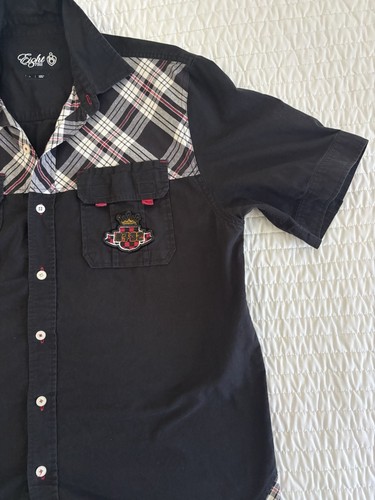 Eight 732 Shirt Mens Large Short Sleeve Button Up Black Western Rock Classic - Picture 3 of 14