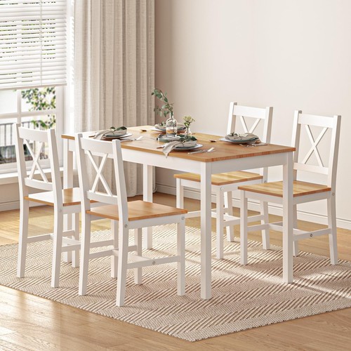 Dining Table Set for 4, 5-Piece Wood Kitchen Dining Table Set with 4 Chairs f... - Picture 2 of 8