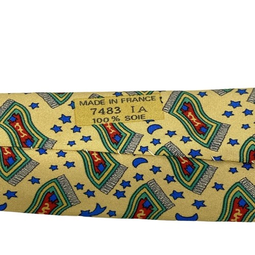 HERMES Necktie Tie Yellow all-over pattern 100% Silk made in France J2895 - Picture 19 of 24