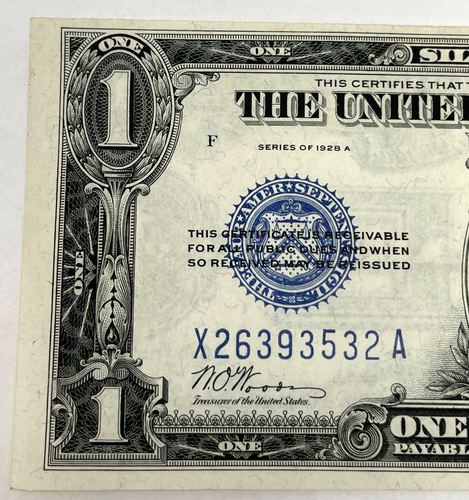 1928A $1 One Dollar BLUE Seal SILVER Certificate FUNNY BACK Crisp Unc Great Note - Picture 4 of 7