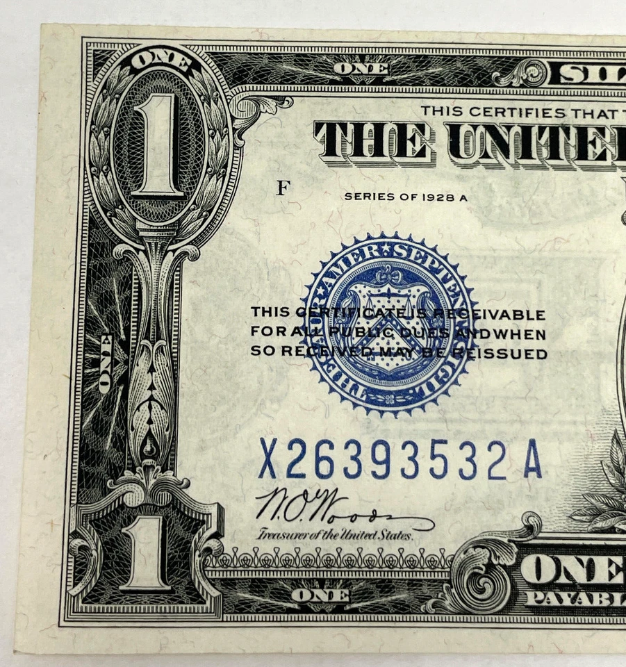 1928A $1 One Dollar BLUE Seal SILVER Certificate FUNNY BACK Crisp Unc Great Note - Image 4 of 4