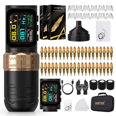 Ambition Ninja Max 280P Wireless Tattoo Machine Kit Brushless Motor 2400mAh USA