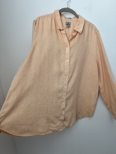 Camicia donna Chico's 3 arancione manica lunga lino bottoni senza ferro colletto XL - Foto 6 di 12