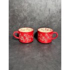 2 Temptations By Tara Floral Lace RED Soup Mugs / Coffee Mugs 14oz