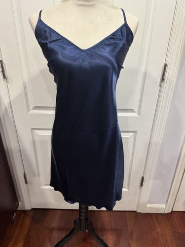 Wmn's Lingerie Satin Nightgown Slip Navy Blue Thin & Soft Sz 2XL 33"Lx22"W - Picture 1 of 5