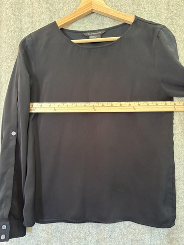 Armani Exchange Shirt Womens Small Black Long Sleeve Button Cuff Blouse Top - Picture 8 of 10