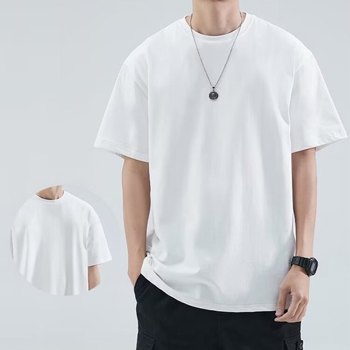 Oversize Freizeit T-Shirts für Herren mit Rundhalsausschnitt und einfarbiger Au - Picture 11 of 28