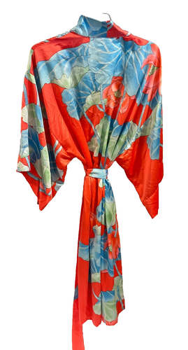 Bata Larga Kimono Floral Rojo Coral Nuevo con Etiquetas Natori Private Luxuries Talla XL - Imagen 2 de 4