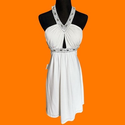00's vintage white rhinestone goddess homecoming formal y2k dress M arden b. NWT