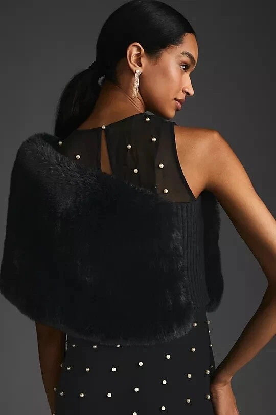 Envoltura de chal de piel sintética Anthropologie x Maeve negro negro negro - OS Foto 2 de 4