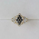 Art Deco Vintage Sapphire & Lab Created Diamond Wedding 14K Yellow Gold FN Ring