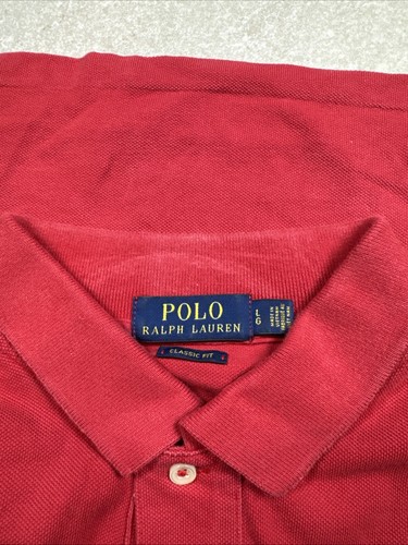 Men's Large Polo Ralph Lauren Short Sleeve Collared Shirt Red Classic Fit - Picture 5 of 7