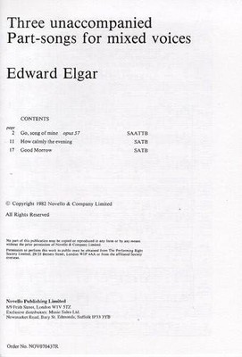 Three Unaccompanied Part-Songs For Mixed Voices Edward Elgar Choral Score SATB N