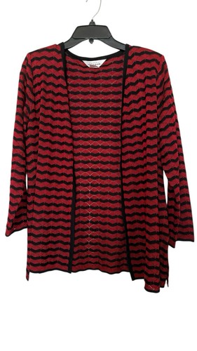 Exklusiv Misook Damen Gr. S offene Jacke/Cardigan rot schwarz gestreift - Bild 2 von 5