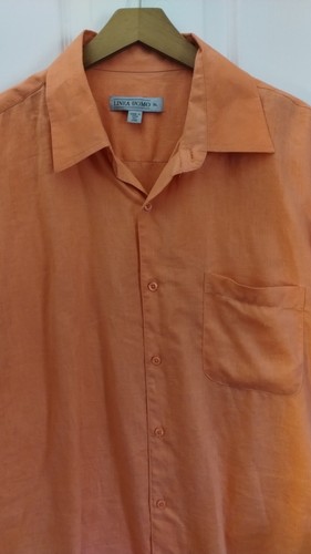 Men's Orange Linen Button Down Collar Shirt, Size XL - Picture 3 of 10