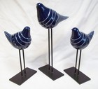 Kohl's Santorini Bitossi Inspired Ceramic Metal Stylized Birds Blue White Set/3