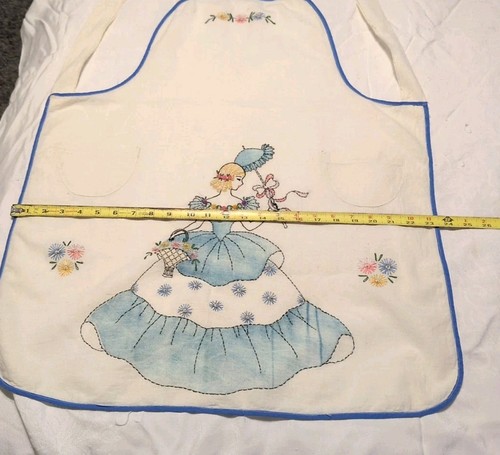 Vintage 40er Jahre Baumwolle Latzschürze mit gestickter Applikation Southern Belles - Bild 13 von 13