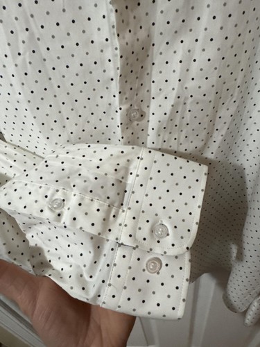 Linea Uomo Shirt Mens 4XL White Black Polka Dot Stretch Button Down Long Sleeve - Picture 7 of 12