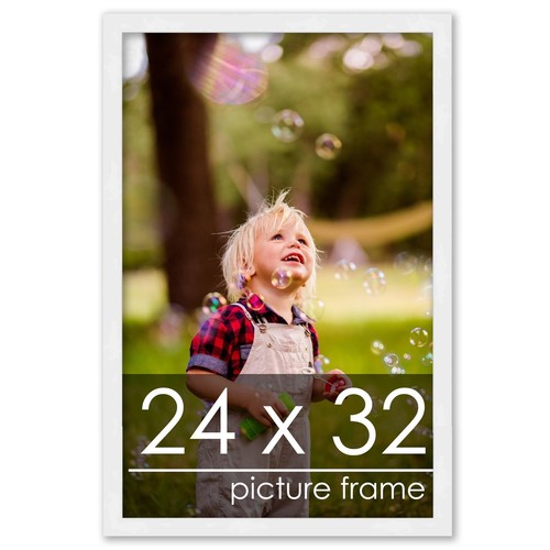 24x32 Frame White Wood Picture Frame - UV Acrylic, Foam