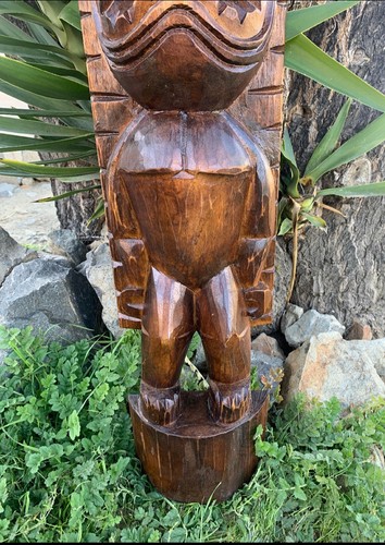 "Segunda Calidad" Ku Hawaiian Tiki God Madera Talla Bar Patio Decoración 39"x 8" - Imagen 3 de 8