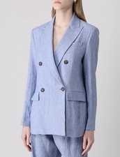 BRUNELLO CUCINELLI ‘Double-Breasted Linen Monili Blazer Jacket’ 46 IT $4695+