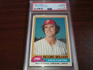 1981 Topps #202 Steve  Carlton Record Breaker PSA 10 Gem Mint Phillies HOF