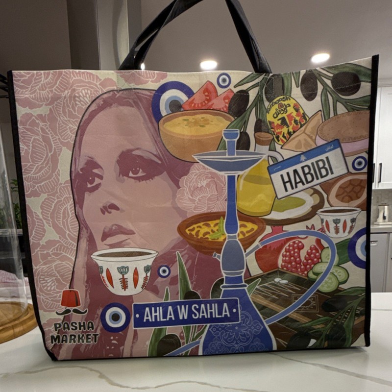 Pasha Market Multicolor Reusable Shopping Tote Bag "HABIBI" "fairuz “