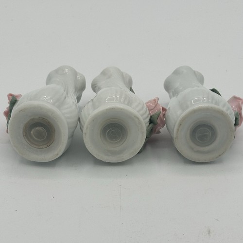 White Salt & Pepper Shakers with Pink Rose Accent Collectible Set of Three - Picture 5 of 5