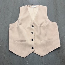 Mango Suit Waistcoat Women 2XL Beige Pinstripe Button Front Crop Business Office