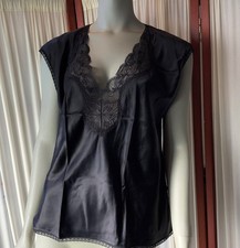 Vintage Black Camisole Lace Trim Satin Remarque Wide Straps Size Large