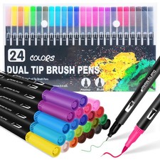 Dual Brush Marker Pens, 24 Colors Art Markers with Fine and Brush Tip Colorin...