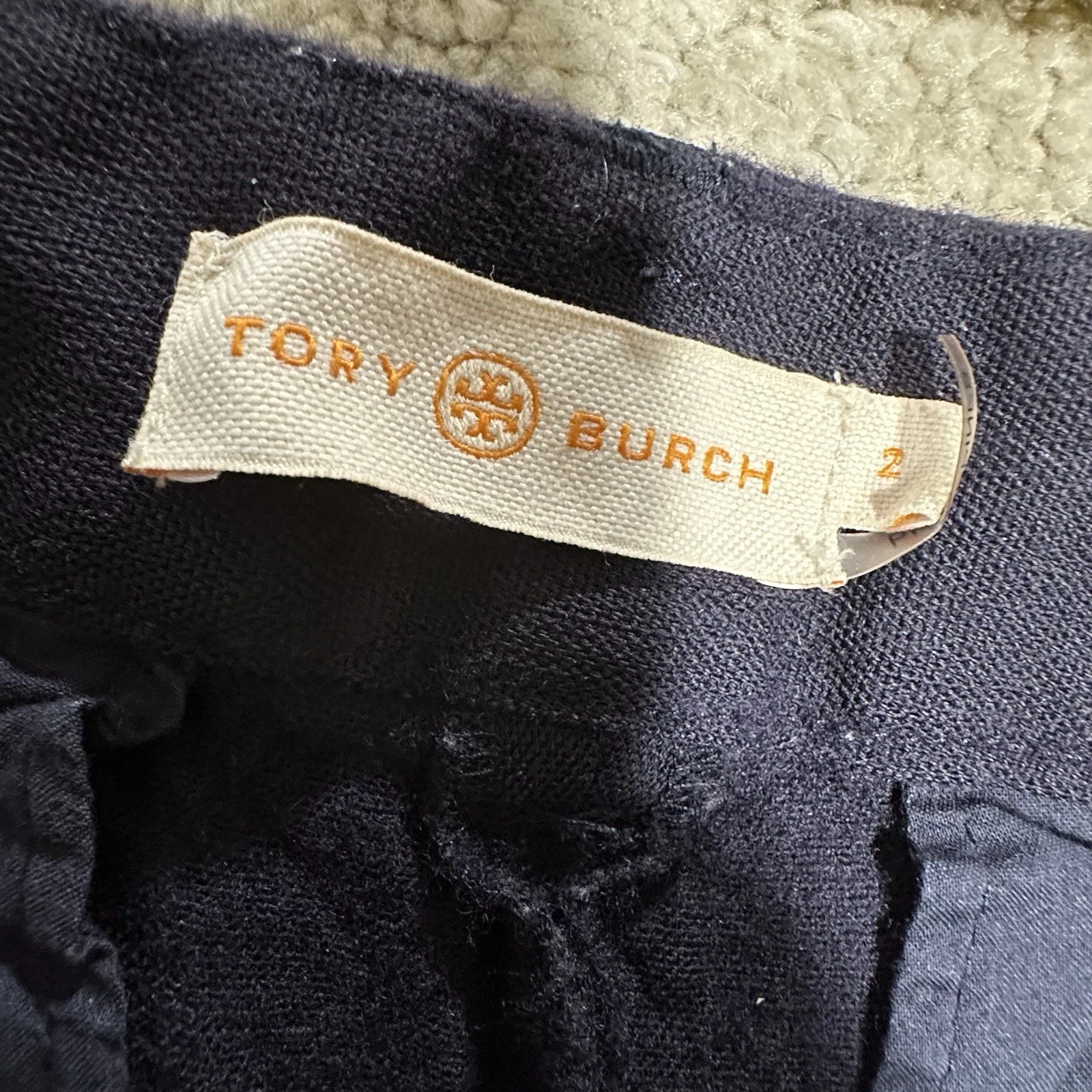 Tory Burch Vestito Pantalone Donna 2 Blu Feltro Vita Media Slim Gamba Dritta