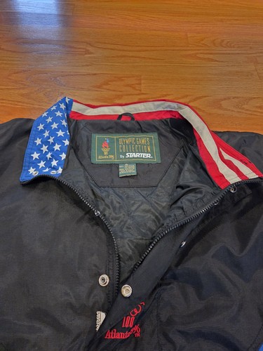 Chaqueta Starter Atlanta Olympic Games 1996 EE. UU. XL 1/2 cremallera usada años 90 negra - Imagen 17 de 24