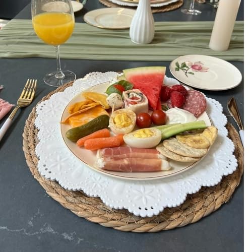 Round Woven Placemats Set of 4, 12" Boho Rattan Placemats Natural Hand-Woven - Picture 3 of 7