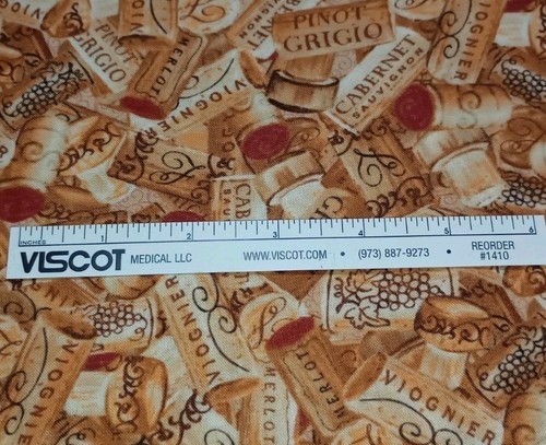'Vino Bellisimo' Wine Corks 100% Cotton Fabric by Albena Hristova BTHY New - Picture 2 of 4