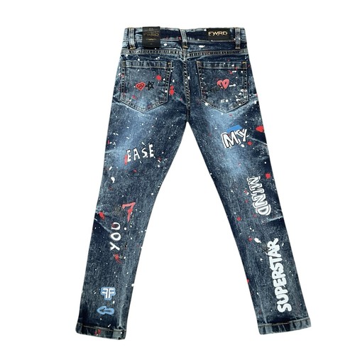 Y2K FWRD Denim Skinny Jeans Spray Paint Graffiti Size 6 Distressed Straight New - Picture 3 of 6
