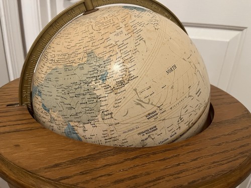 Grande Splendido Mappamondo Vintage con Supporto in Legno Alto 35” - Foto 11 di 16