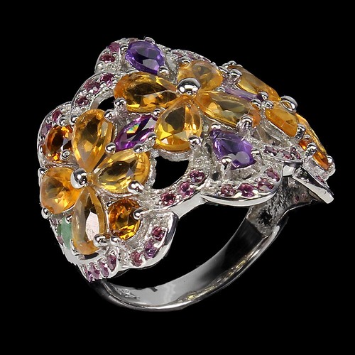 Anello in argento sterling 925 pera citrino 5x4 mm ametista smeraldo gemma... - Foto 2 di 13