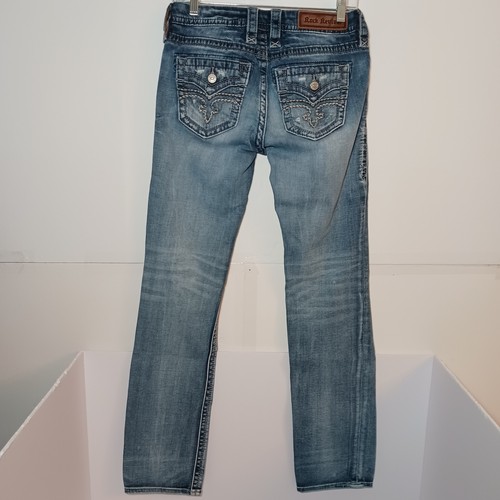 Rock Revival Alivia Easy Straight Jeans Women Sz 26X33 Blue Stretch Denim Rip - Picture 2 of 12