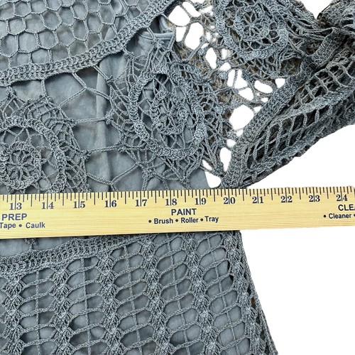 XCVI Crochet Swing Tunic Top Large Blue Bell Sleeve Open Knit Beachy Boho Casual - Picture 6 of 7