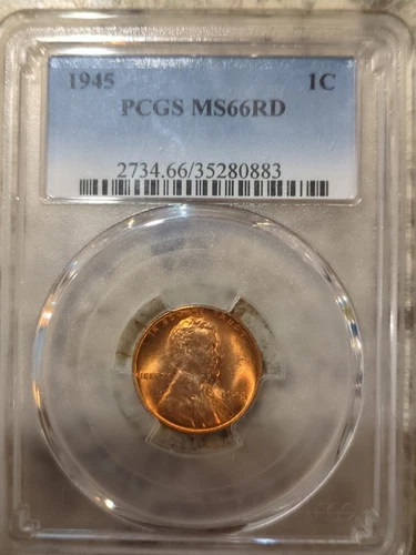 1945  MS-66 RED PCGS Lincoln BU   coin uncirculated cent  Scratches On Holder
