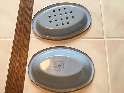Martha Stewart gesprenkeltes Porzellan Emaille Badezimmer Seifenschale 2 Stück PERIWINKLE BLAU - Bild 3 von 24