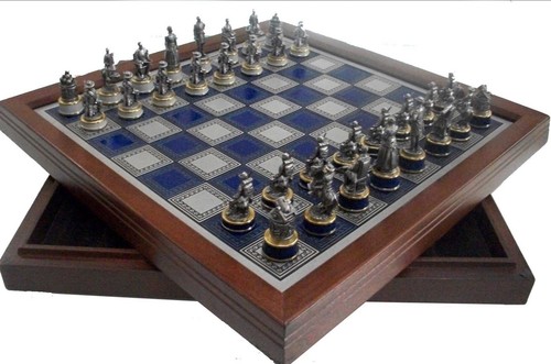 Franklin Mint Civil War Chess Set Pewter Enamel National Historical Society 1983