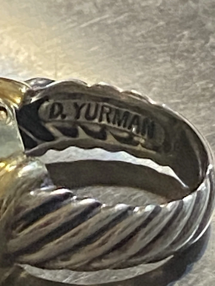 David Yurman Large Blue Topaz Noblesse Silver & 14k Yellow Gold Ring Size 6.5 - Image 4 of 4