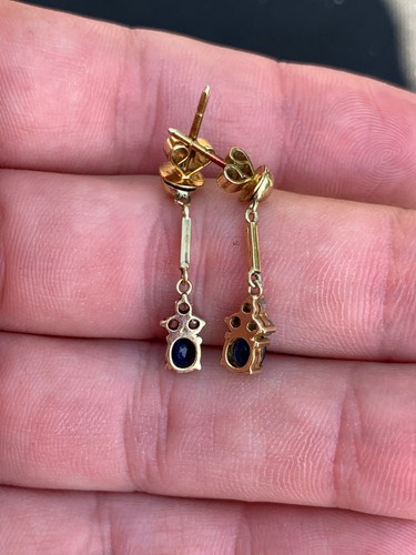 14ct gold diamond sapphire earrings boxed 3 grams - Picture 10 of 13