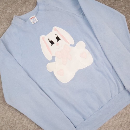 VTG Jerzees Cute Bunny Animals Youth Large Blue Long Sleeve Pullover Sweatshirt - Picture 7 of 12