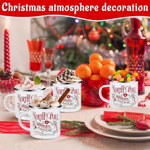 Juego de tazas esmaltadas de Navidad de 12, 12 oz Polo Norte paquete de 12, poste, blanco - Imagen 5 de 7