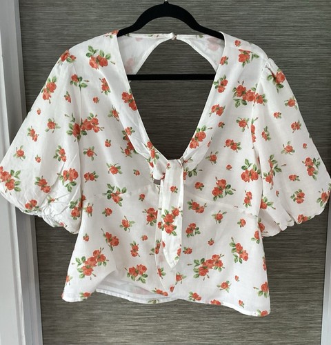 BNWT LIPSY sz 16 Blouse Open Back White Red Roses NEW LIPSY Top Tunic sz 16 42in - Picture 2 of 18